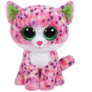 Ty Beanie Boos Sophie the Cat Plush Pink Multi-Color Spotted Gold Eyes NWT